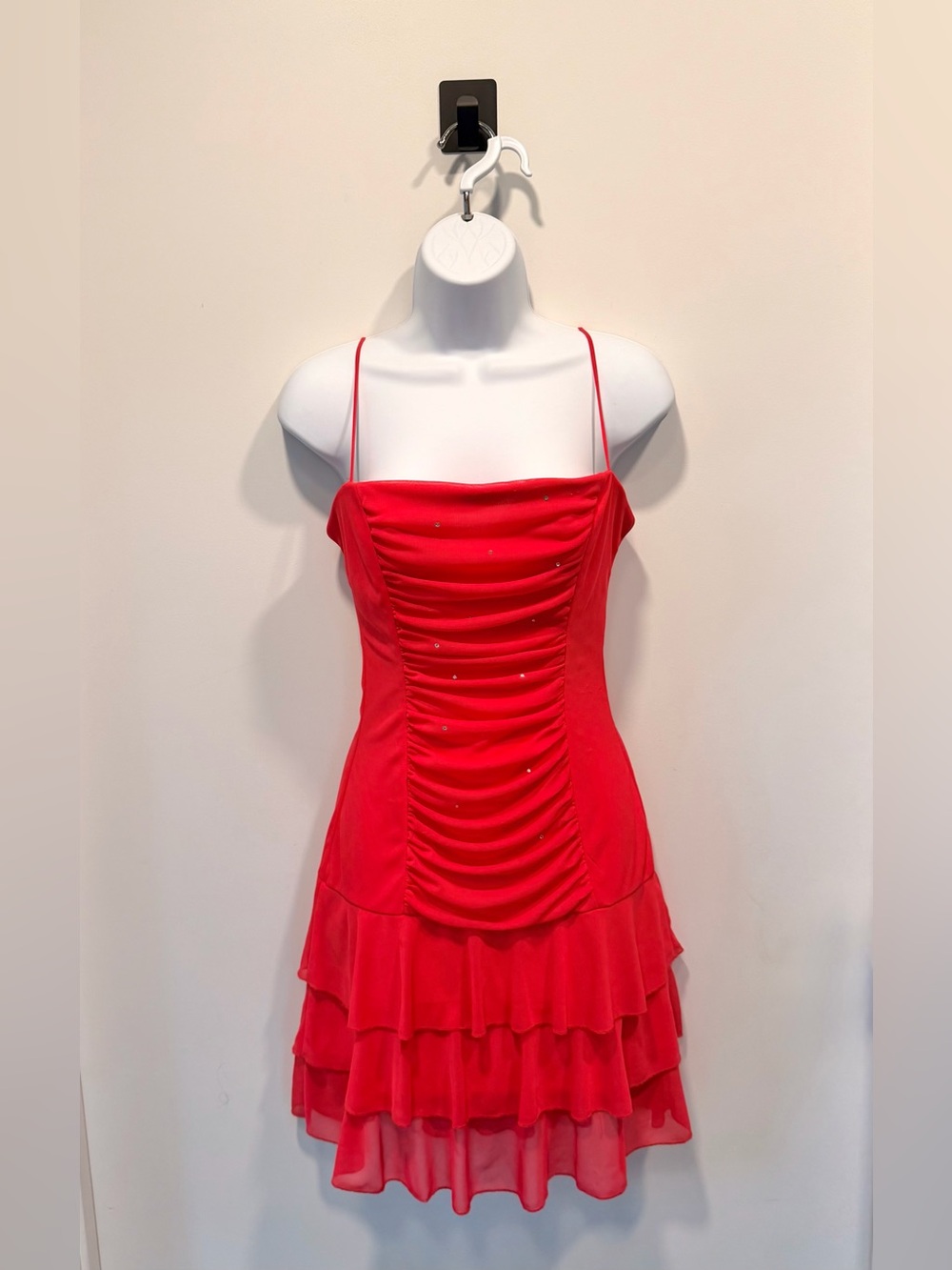 Vintage Y2K Rampage Red Ruched Mini Dress M Formal Vacation Party Romantic 90s - Picture 7 of 11